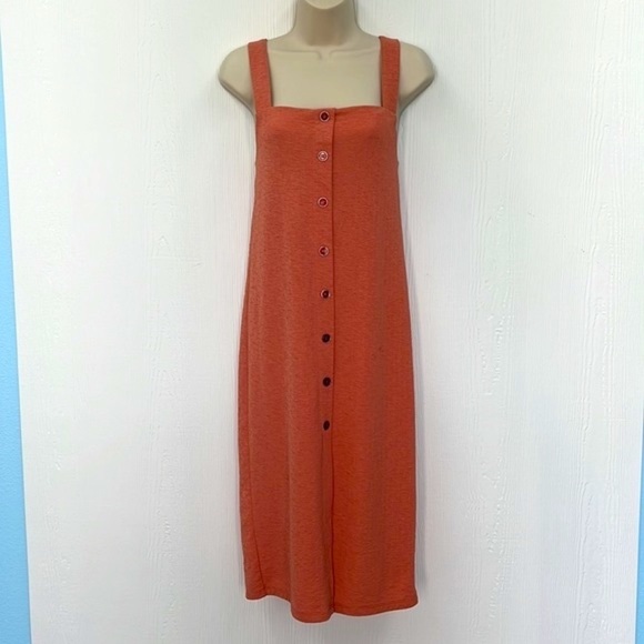 Zara - Terracotta Knit Midi Button Down With Thick Strap Dress Size Small - Picture 2 of 11